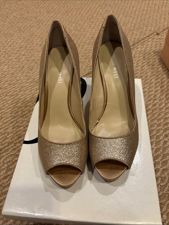 Nine West Shoes - Nine West Women's Champagne Glitter Peep-Toe Heels